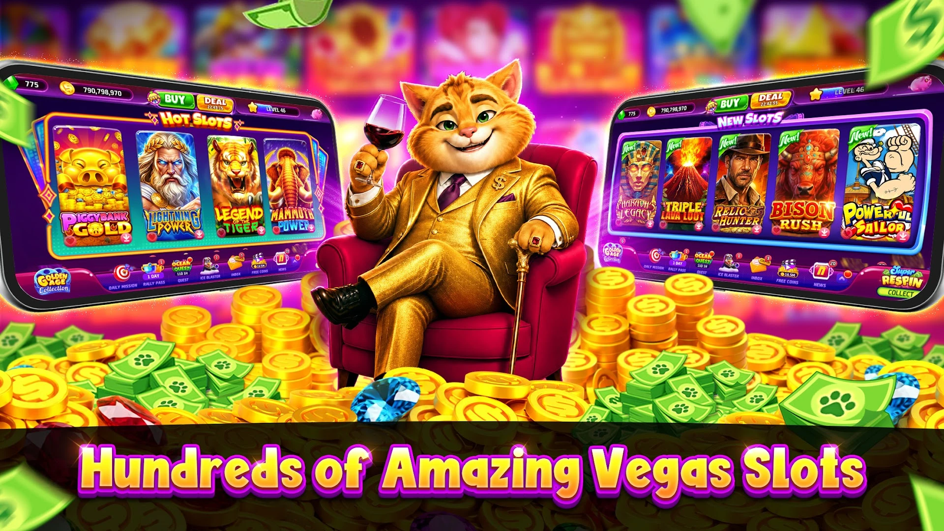 Official Jackpot Lightning artwork showing casino slot themes and virtual jackpots